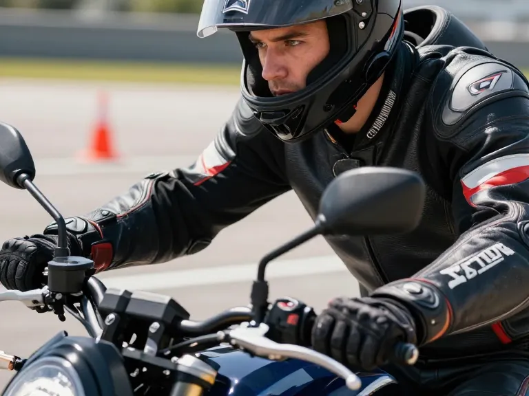 Gros plan sur les mains d'un motard effectuant un contre-braquage et fixant son regard vers la sortie du virage sur un plateau.